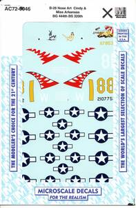 1/72 Microscale decals マイクロスケールデカール　72-0046　B-26 Nose Art Cindy - Miss Arkansas BG 444th BS 320th