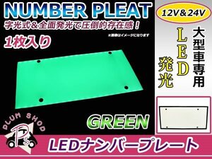 大型車 トラック ダンプ 12V 24V LED 字光式 ナンバープレート 1枚 グリーン 緑 全面発光 大型用 イスズ ISUZU 日野 HINO 三菱ふそう