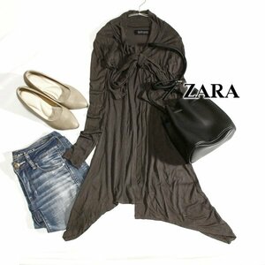 美品 ザラ ベーシック ZARA BASIC 綺麗め ノーボタン ボウタイリボン ストレッチ カーディガン S 春 夏 秋 24C09