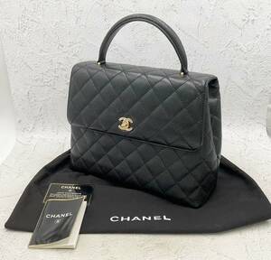 ◇バッグ◆CHANEL シャネル ケリー型 マトラッセ キャビアスキン ブラック ゴールド金具 ハンドバッグ レディース 保存袋 付属品あり