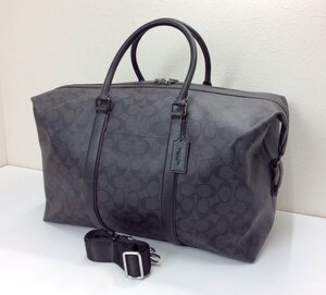 【美品】COACH コーチ ボストンバッグ トレッカー バッグ 76811 シグネチャー PVCコーティングキャンバス×レザー ブラック K1213