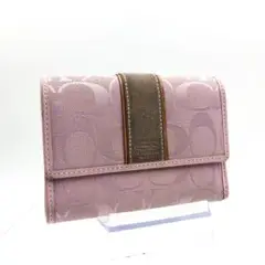 COACH シグネチャー　ヘリテージ　折り財布　ピンク