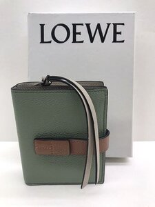 キングラム［19］LOEWE ロエベ コンパクトジップウォレット 小銭入れ付 二つ折り財布 ソフトグレインカーフ グリーン系 箱付 @C831 H