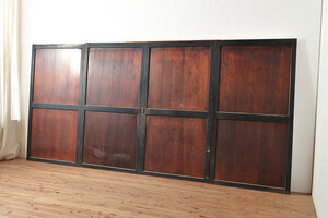 R-048117　アンティーク建具　明治期　黒塗りの木枠がアクセントの上品な帯戸4枚セット(引き戸、建具)(R-048117)