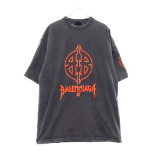 バレンシアガ 23SS ヴィンテージ加工 ミディアムフィットメタルBBロゴ半袖Tシャツ カットソー ブラック 764235 TPVI2