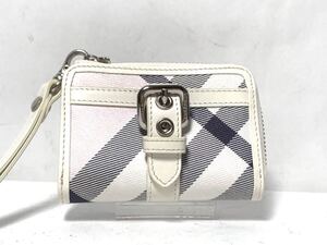 1871 未使用　訳あり　BURBERRY バーバリーブルーレーベル キャンバス×レザー チェック柄 長財布 ウォレット ピンク系×ホワイト系