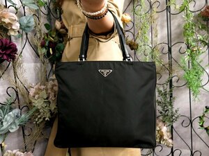 超美品●PRADA プラダ●三角ロゴプレート●ポコノ ナイロン カーフ レザー 本革●ハンド トート バッグ●黒●SV金具●イタリア製●Js52226