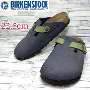 【美品】BIRKENSTOCK ビルケンシュトック ボストン ネイビー×グリーン 35/22.5cm