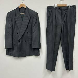 ランバン LANVIN CLASSIQUE セットアップ ダブルスーツ グレー系 ストライプ柄 メンズ 上下セット a302