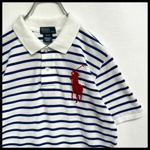 ポロラルフローレン　鹿の子　ボーダー　ビッグポニー　刺繍ロゴ　半袖ポロシャツ　メンズ　Sサイズ　POLO RALPH LAUREN