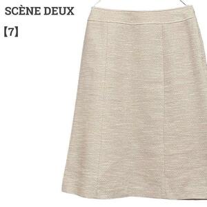 SCENE DEUX レディース【XS相当】ツイードスカート麻綿 ベージュ