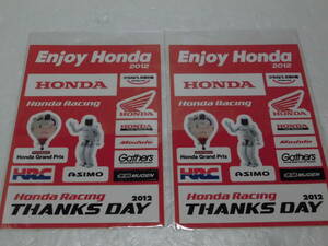 ホンダレーシング シール 2枚　Honda Racing THANKS DAY 2012 ホンダ ステッカー HRC MUGEN 無限