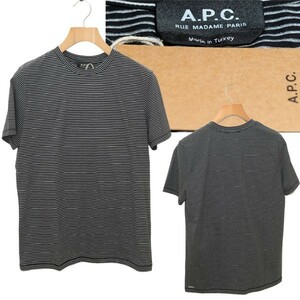 ★【送料無料 新品タグ付き】本物 20FW A.P.C.(APC) アーペーセー コットン100％ ボーダー クルーネック Tシャツ サイズXL 半袖 ブラック系