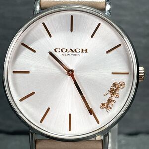 美品 COACH コーチ CA.120.7.14.1595 腕時計 アナログ クオーツ シルバー文字盤 レザーバンド ブラウン 新品電池交換済み 動作確認済み