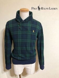 Polo Ralph Lauren ポロ ラルフローレン ショール ネック スウェット プルオーバー トレーナー サイズS 長袖 タータンチェック 緑 ネイビー