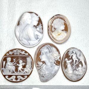 1円〜!!◯シェルカメオおまとめ68.7g◯n 343.5ct 裸石 ジュエリー jewelry shell cameo 貴婦人 ブローチ 彫刻 作家物 w4 52