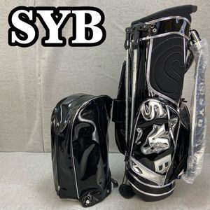 1円～　SYB　サイブ　キャディバッグ スタンド式　9型　５分割　3.9Kg　エナメル　ブラック　ゴルフ用品　黒