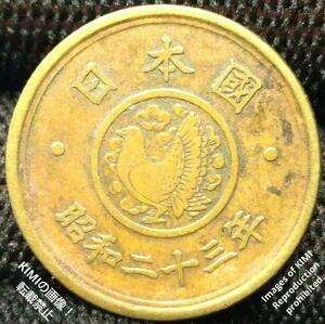 五円黄銅貨　直径22.0mm　昭和23年1948年　無孔　国会議事堂　鳩　梅花　黄銅