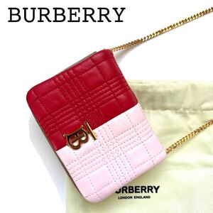 【送料無料】Burberry バーバリー　ミニバッグ　ショルダーポーチ　レザー　TB金具　鞄　カバン　お財布ショルダー　斜め掛け　ピンク　赤