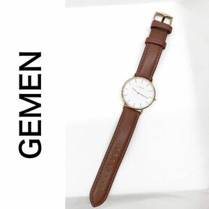 GEMEN ゲーメン メンズ 腕時計 レザーベルト 3ATM シンプル 白文字盤 ウォッチ