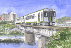 ●【鉄道の水彩画】第8198号「八高線槻川橋梁／小川町」／田中千尋（四季水彩）画 ／プレゼント付き