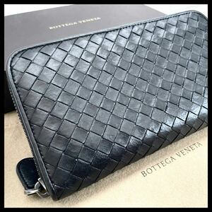 ★【極美品！鑑定済み！】 BOTTEGA VENETA ボッテガヴェネタ イントレチャート 長財布 ラウンドファスナー　ブラック　定価7.8万 ☆☆