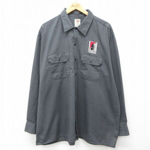 XL/古着 ディッキーズ Dickies 長袖 ワーク シャツ メンズ SUNY ERIE 大きいサイズ グレー 24aug24 中古 トップス