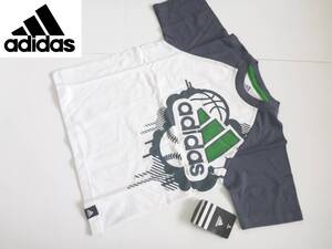 新品 adidas　アディダス★グレー×白×緑　半袖　Ｔシャツ　　4…100相当