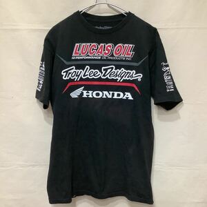 240.ホンダトロイリーオフィシャルプリントTシャツルーカスオイルモトクロスEMXバイクレアモデルサイズMブラック古着アメカジUSAアメリカ