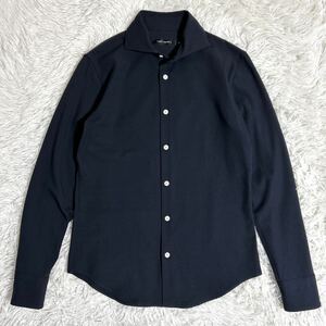 1PIU1UGUALE3 PLAIN SHIRT ホリゾンタルカラー 長袖シャツ プレーンシャツ ストレッチ 日本製 ネイビー サイズ4 定価41,800円