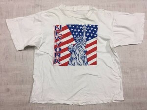 レトロ オールド 星条旗 自由の女神 NEW YORK ニューヨーク お土産 スーベニア 半袖Tシャツ レディース ビッグプリント 白
