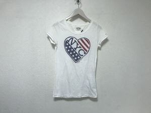 本物トミーヒルフィガーTOMMYHILFIGERコットンハートプリント半袖TシャツレディースビジネススーツアメカジサーフS白ホワイトトルコ製