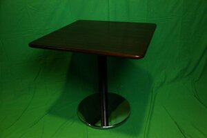 645★カフェテーブル　角テーブル　丸脚　正方形　木製天板