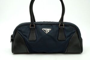 プラダ セミ ショルダー ハンドバッグ トート 三角ロゴプレート シルバー金具 テスートナイロン 紺 ネイビー PRADA 0798h