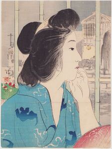 鏑木清方 口絵 いで湯の夕べ 真作 本物 浮世絵 木版画 錦絵 美人画 明治45年(1912) kuchie kiyokata ukiyoe hana_desu15