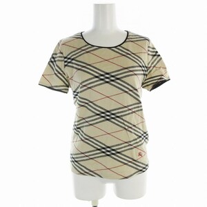 バーバリー ロンドン BURBERRY LONDON カットソー Tシャツ ノバチェック プルオーバー クルーネック 半袖 1 S ベージュ /EE レディース