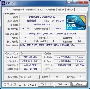 INTEL Core 2 Quad Q9650 (3.00 GHz) LGA775 Yorkfield 中古正常品