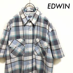 【送料無料】EDWIN エドウィン★チェック柄 半袖シャツ ブルー 青