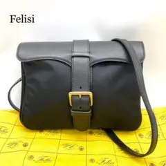 【専用袋付き☆極美品】Felisi ショルダーバッグ ブラック レザー 切替