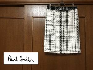 PaulSmithBLACK LABEL ポールスミスブラックレーベル チェックタイトスカート 白×黒 ホワイト×ブラック 40 L ミモレ ツイード レディース