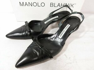 超美品 【マノロブラニク MANOLO BLAHNIK】 C SAOSLI ポインテッドトゥ リボンサンダル パンプス 靴 (レディース) 36.5 黒 □30LZ4734□