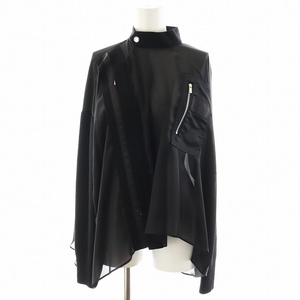 サカイ sacai ソリッド サテン ブラウス SOLID SATIN BLOUSE シャツ 長袖 シースル シアー アシンメトリー ドッキング 切替 1 M 黒