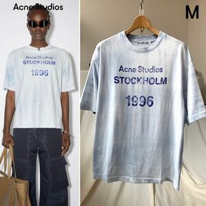 新品 2022AW Acne Studios アクネ ストゥディオズ ロゴ スタンプ Tシャツ M 定2.69万 メンズ ペールブルー ダメージ加工 タイダイ