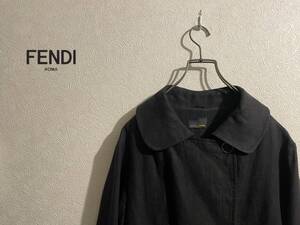 ◯ イタリア製 FENDI リネン トレンチ コート / フェンディ フレア ギャザー ドレープ ロング ブラック 黒 42 Ladies #Sirchive