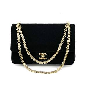 1円 美品 CHANEL シャネル マトラッセ ターンロック ココマーク コットン ジャージ × ラムスキン チェーン ショルダー ハンド バッグ 