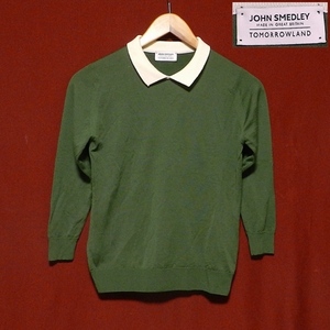 JOHN SMEDLEY ジョンスメドレー マーガレットハウエル 英国製 イギリス製 襟付き 薄手 ニット カットソー カーキ ベージュ M 美品