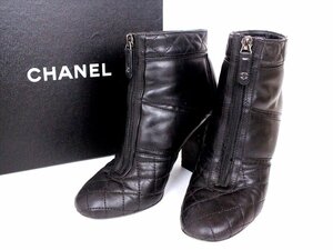 美品☆CHANEL【シャネル】ココマーク レザーショートブーツ☆マトラッセ☆36サイズ☆23cm☆ブラック☆ロゴ☆本革☆レディース☆