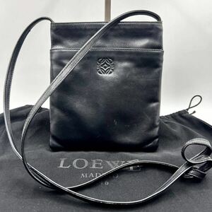 ◎極美品◎LOEWE ロエベ ショルダーバッグ サコッシュ ポシェット メンズ レディース ビジネス レザー 斜め掛け アナグラム ブラック 黒