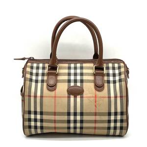 1円 Burberrys BURBERRY バーバリー ノバチェック シャドーホース ミニボストン ハンドバッグ ブラウン ヴィンテージ