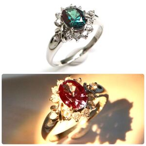 1円〜!Crecent Vert(クレサンベール)◆Pt900 アレキサンドライト/天然ダイヤモンドリング◆J 約7.1g 約18号 diamond ring 指輪 ED1/ED1 S43